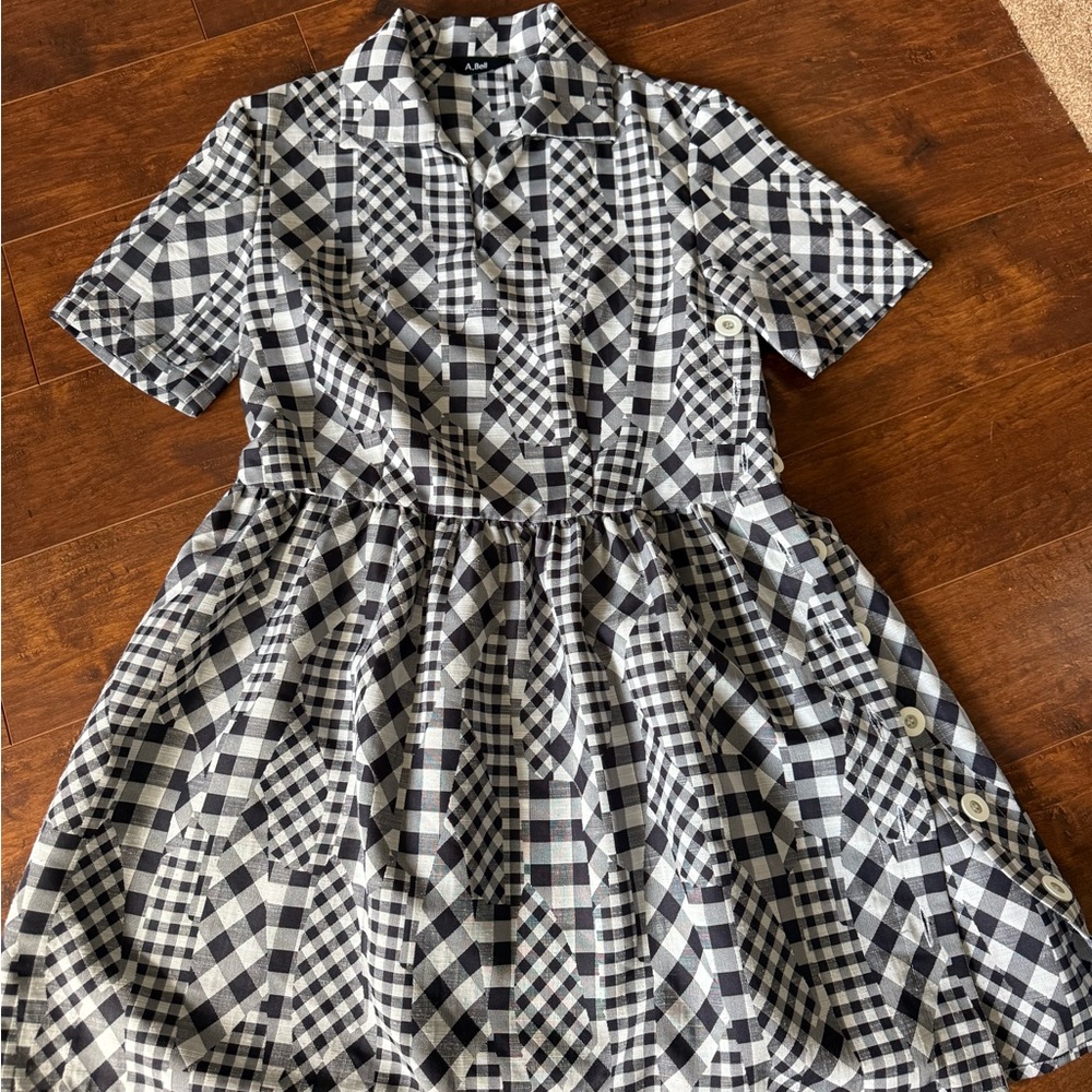 Retro-esque A Bell Navy and White Checkered Dress